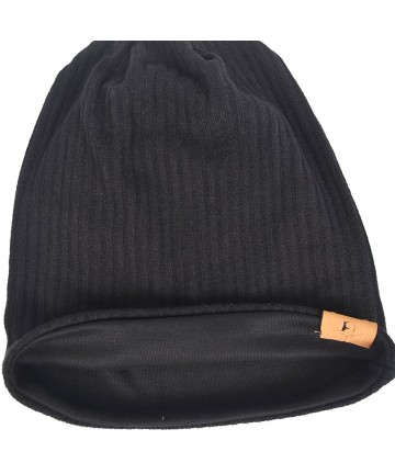 Skullies & Beanies Mens Slouchy Beanie Oversize Knit Skull Cap Long Baggy Hat - Black - CC183SDNQS9 $16.88