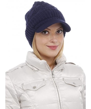 Skullies & Beanies Women Warm Winter Thick Slouchy Knit Snow Ski Hat with Visor - Navy - C21258H17JJ $15.57
