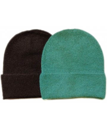 Skullies & Beanies 2 Pack Warm Winter Premium Soft Wool Alpaca Mix Beanie Hat Cap for Women and Men - Black/Turquoise - CO18K...