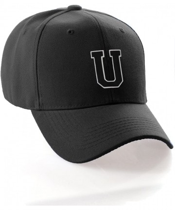Baseball Caps Customized Initial U Letter Structured Baseball Hat Cap Curved Visor - Black Hat White Black Letter - CT18I4HND...