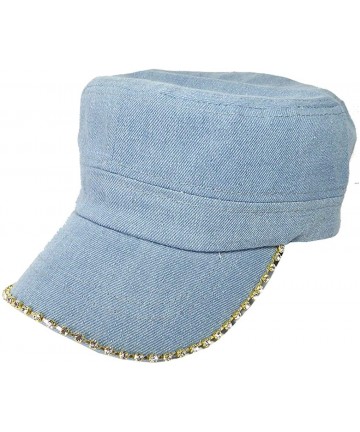 Baseball Caps Women's Military Cadet Army Cap Hat with Bling -Rhinestone Crystals on Brim - Denim Light Stone - C718SZ4GX59 $...