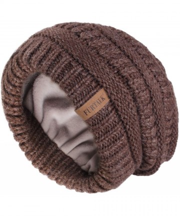 Skullies & Beanies Winter Beanie for Women Fleece Lined Warm Knit Skull Slouch Beanie Hat - 22-flower Camel - CR18UQ43RW6 $20.13