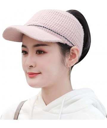 Skullies & Beanies Women Fashion Winter Warm Ponytail Patchwork Cap Baseball Caps - Pink - C118AR0HL53 $36.85