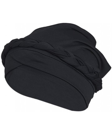 Skullies & Beanies Women Concise Turban Twisted Braid Headscarf Cap Hair Covered Wrap Hat - Black - CN18AZSYMG2 $20.49
