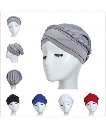 Skullies & Beanies Women Concise Turban Twisted Braid Headscarf Cap Hair Covered Wrap Hat - Black - CN18AZSYMG2 $13.75