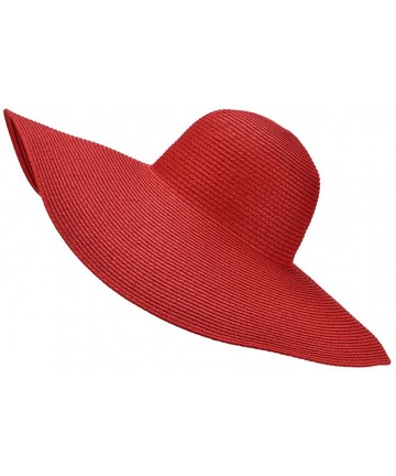 Sun Hats 6.7" Womens Church Kentucky Derby Wide Brim Straw Summer Floppy Sun Hat A330 - Red - CA12FITW6NN $21.81