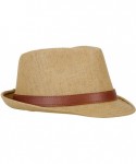 Fedoras Mens Womens Short Brim Structured Straw Fedora Hat Summer Sun Hat - Khaki Hat Brown Belt - CO18CO7X59S $21.40
