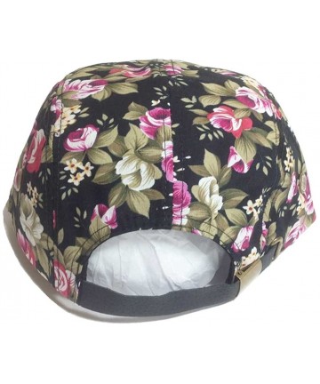 Sun Hats Floral Flowers Snapback Flat Bill Cotton Cap Black Navy Pink - Black - CN11XMP8TLT $21.96