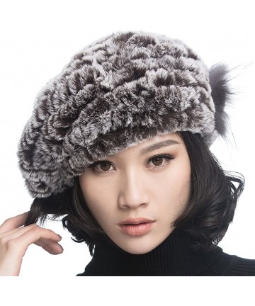 Berets Winter Women's Rex Rabbit Fur Beret Hats with Fur Flower - Coffee Size-color - CF11FG7MUS9 $36.60
