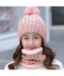 Skullies & Beanies Womens Winter Knit Beanie Hat Scarf Set Windproof Warm Fleece Lined Cap Girls Ski Hat with Pompom - Pink -...