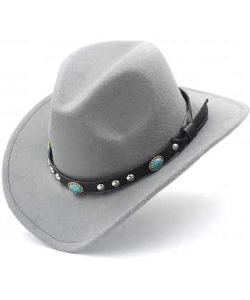 Cowboy Hats Adult Wool Blend Western Cowboy Hat Cowgirl Cap Turquoise Leather Band - Gray - CK18GAYSO4M $27.22