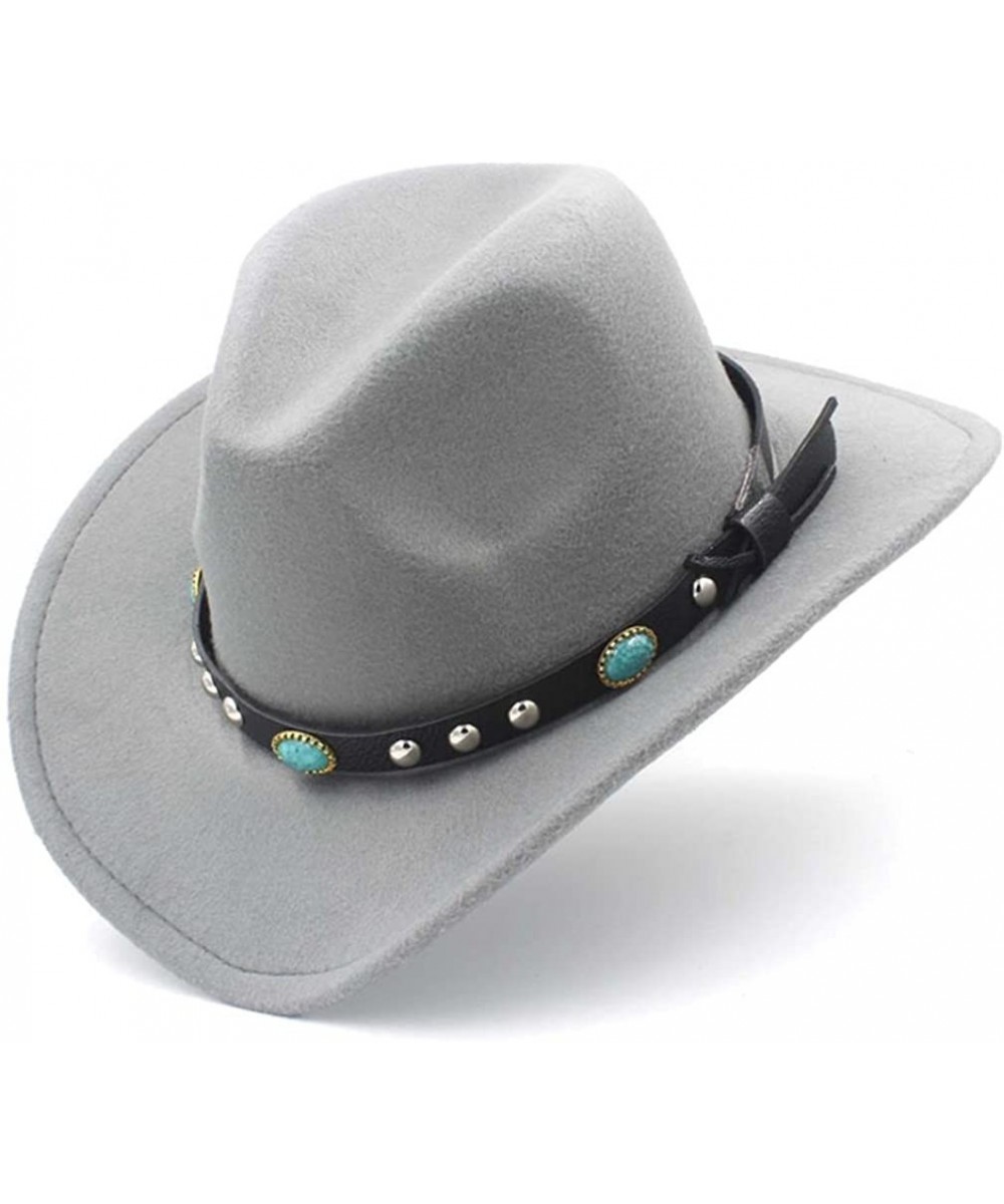 Cowboy Hats Adult Wool Blend Western Cowboy Hat Cowgirl Cap Turquoise Leather Band - Gray - CK18GAYSO4M $17.38