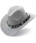 Cowboy Hats Adult Wool Blend Western Cowboy Hat Cowgirl Cap Turquoise Leather Band - Gray - CK18GAYSO4M $17.38