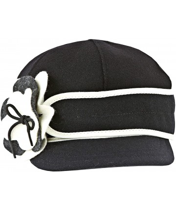 Baseball Caps Petal Pusher Cap - Decorative Wool Hat with Earflap - Black-white - CX119L8HXYP $66.07