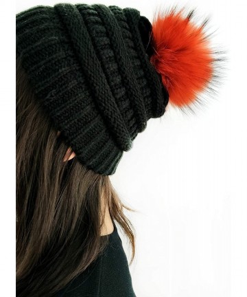 Skullies & Beanies 5" Real Raccoon Fur Pom Pom with Press Snap Button for Knitted Hat Beanie Hats(Orange) - Orange - CB1927LW...