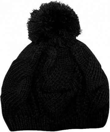 Skullies & Beanies Stylish Thick Chunky Cable Knit Pom Pom Slouch Beanie Hat - Ebony - CD12MZCN1S7 $24.96