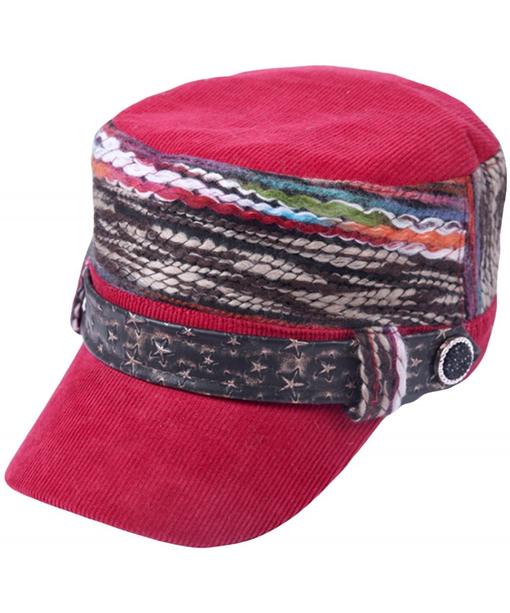 Newsboy Caps Womens Flat Cap Cadet Hat with Visor Belt Decoration - Red - CQ189XMW49L $16.11