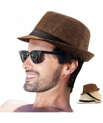 Fedoras Mens Fedora Hats for Men - Fedora Hat Panama Hat Straw Hat Trilby Hat Summer Hat (Pack of 3) - CZ18CIDSDUW $57.71