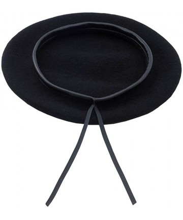 Berets Women's Adjustable Solid Color Wool Artist French Beret Hat - Black - C5196S0Z25X $14.18