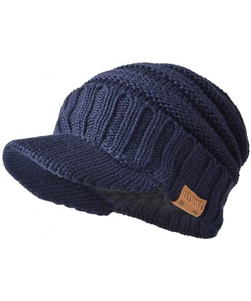 Skullies & Beanies Knit Visor Beanie Hat for Men Women Winter B320 - Navy Blue - CZ18I9MMES7 $20.68