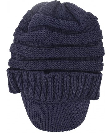 Skullies & Beanies Knit Visor Beanie Hat for Men Women Winter B320 - Navy Blue - CZ18I9MMES7 $20.68