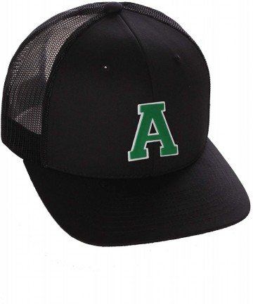 Baseball Caps Structured Trucker Mesh Hat Custom Colors Letter A Initial Baseball Mid Profile - Black Black White Green - CC1...