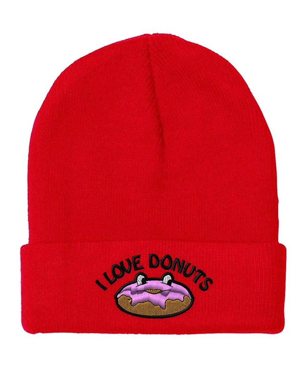 Skullies & Beanies Beanie for Men & Women I Love Donut Embroidery Acrylic Skull Cap Hat 1 Size - Red - CH18ZDO423C $18.44