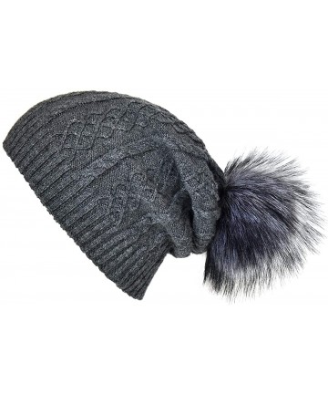 Skullies & Beanies Womens Winter Knit Beanie Hats with Fur Pom Pom Thick Warm Lined Slouchy Beanie Hat Ski Caps - C518HXMXT9T...