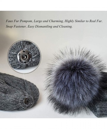 Skullies & Beanies Womens Winter Knit Beanie Hats with Fur Pom Pom Thick Warm Lined Slouchy Beanie Hat Ski Caps - C518HXMXT9T...