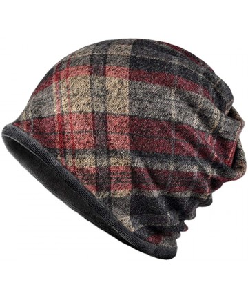 Skullies & Beanies Unisex Plaid Pattern Beanie Hat Cotton and Plush Lining Soft and Flexible Winter Warm Hat Scarf Dual Purpo...