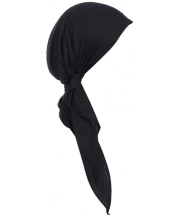 Skullies & Beanies Womens Turban Chemo Hat Head Scarves Slip-On Pre-Tied Headwear Bandana Sleep Hair Cover - Black - CZ196DK0...
