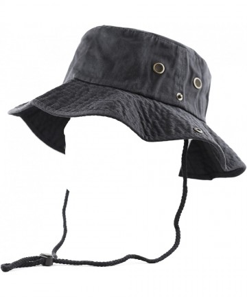 Sun Hats 100% Cotton Stone-Washed Safari Wide Brim Foldable Double-Sided Sun Boonie Bucket Hat - Charcoal - C412NS6HMXH $15.52