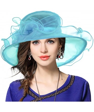 Sun Hats Women Church Derby Hat Wide Brim Wedding Dress Hat Tea Party HAT S019 - Sky Blue - CJ182LS64RR $47.83