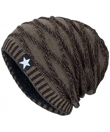 Skullies & Beanies Unisex Knitting Baggy Cap Hedging Head Hat Beanie Cap Warm Outdoor Fashion Hat Star Pattern - Khaki - C218...