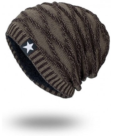 Skullies & Beanies Unisex Knitting Baggy Cap Hedging Head Hat Beanie Cap Warm Outdoor Fashion Hat Star Pattern - Khaki - C218...