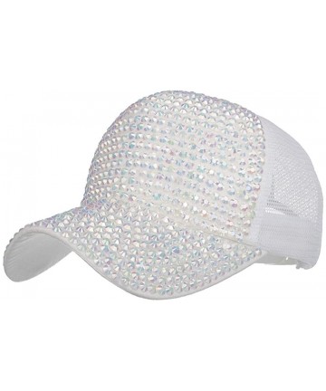 Bucket Hats Women's Fashion Bling Rhinestone Studded Tennis Baseball Cap Casual Sun Hat - White - CF18G3908DC $15.56