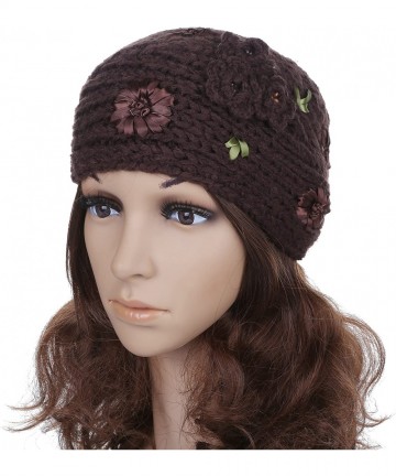 Headbands Women's Crochet Knitted Winter Headband with 3D Faux Pearl Flowers 1 - Coffee - CA1878Q49YY $15.87