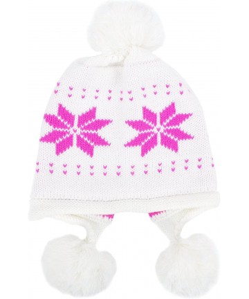 Skullies & Beanies Women's Winter Snowflake Knit Beanie w/Earflap and Pom Balls- White - C511FZZA7WR $12.87