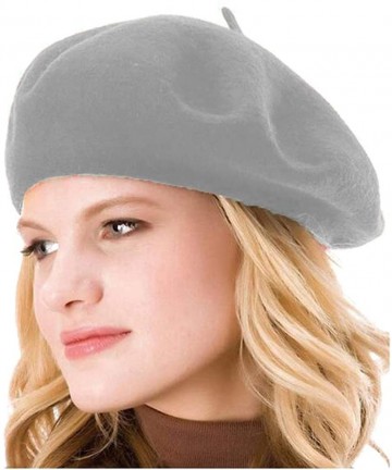 Berets Womens Solid Color Beret 100% Wool French Beanie Cap Hat - Light Grey - CH18O6KXKR5 $13.34