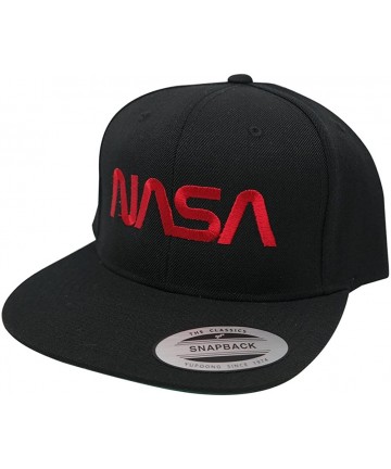 Baseball Caps NASA Worm Red Text Embroidery Snapback Cap - Black - CK125J075WD $23.34