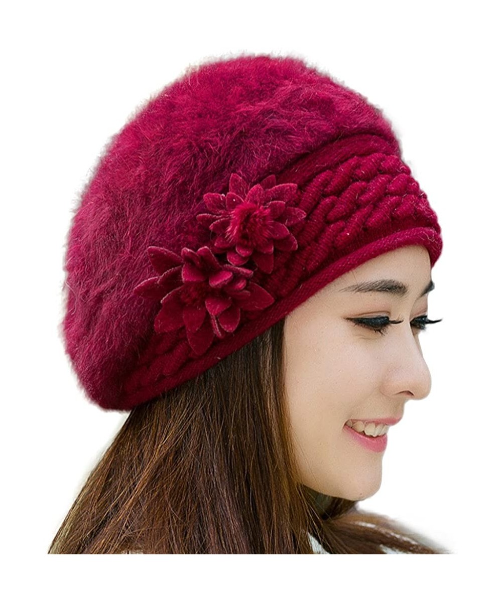 Skullies & Beanies Women Beret Trendy Winter Warm Chunky Soft Stretch Cable Knit Beanie Skully - Wine Red - CM1864S8QZG $19.27