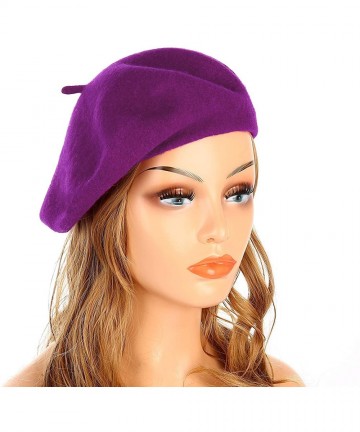 Berets French Beret Hat Solid Cap Color Wool Beanie for Women Girls Lady Beanie Hat - As Picture Shows-purple - C518LS433OU $...