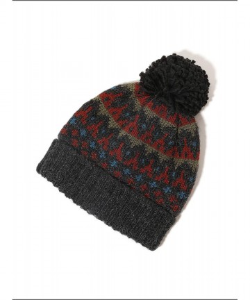 Skullies & Beanies Mens Winter Warm Rib Cable Pattern 10% Wool Pom Beanie Hat - Brick-red - CH18TS3DT6C $14.17