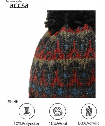 Skullies & Beanies Mens Winter Warm Rib Cable Pattern 10% Wool Pom Beanie Hat - Brick-red - CH18TS3DT6C $14.17