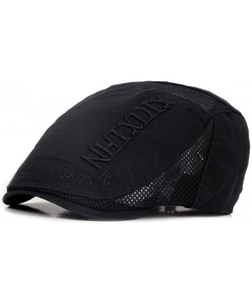 Newsboy Caps Mesh Newsboy Caps Embroidery Flat Cap Breathable Duckbill Hat Driving Beret Hats - Black - CU18CORSK5H $27.33