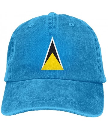 Skullies & Beanies Saint Lucia's Flag Denim Baseball Caps Hat Adjustable Cotton Sport Strap Cap for Men Women - Royalblue - C...