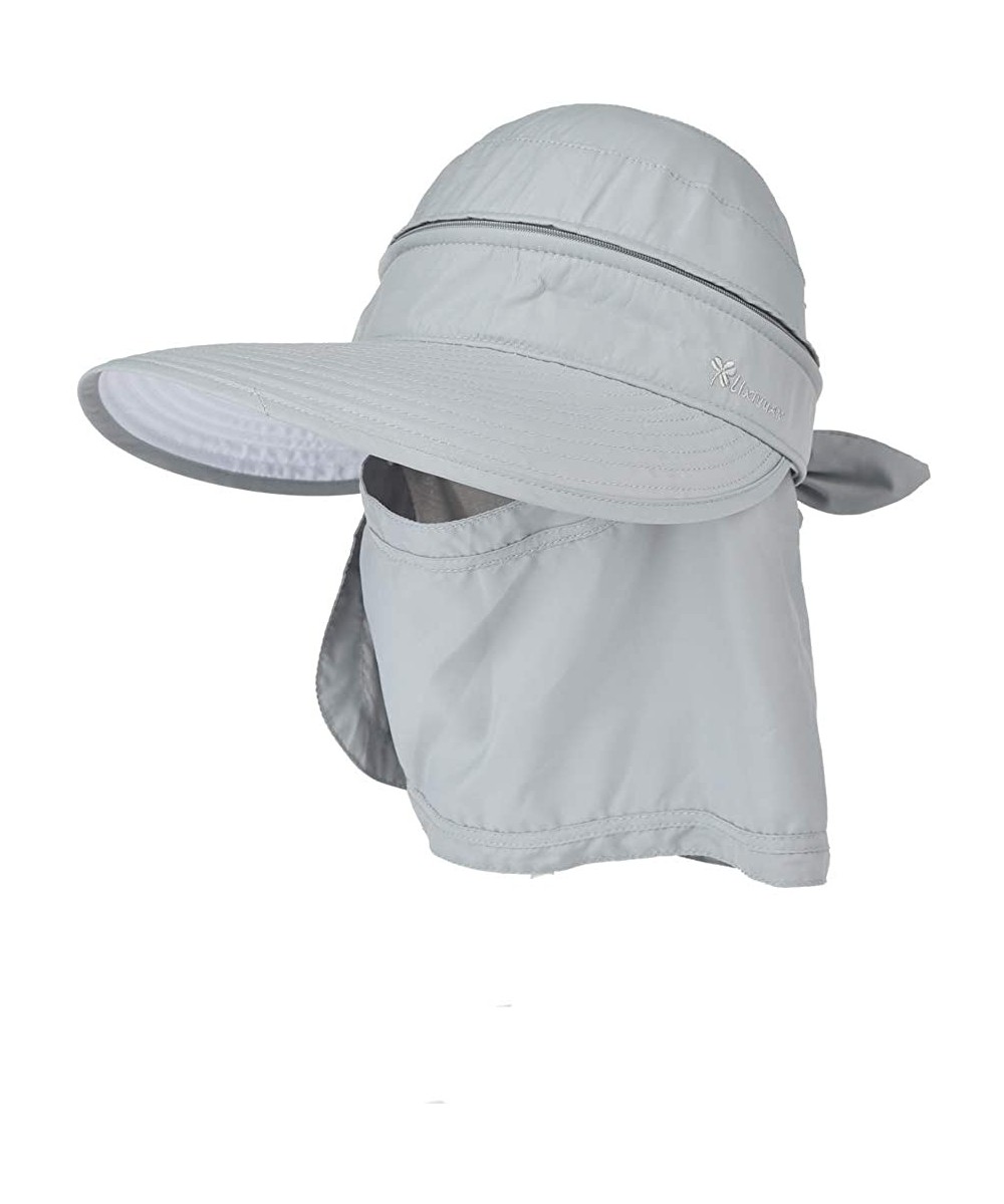 Sun Hats Women 3 in 1 Zip Off Wide Brim Folding Sun Hat UV Protection Neck Face Flap Cap Summer Outdoor Beach Visor Hats - C5...
