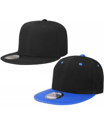 Baseball Caps Classic Snapback Hat Cap Hip Hop Style Flat Bill Blank Solid Color Adjustable Size - 2pcs Black & Black/Royal -...