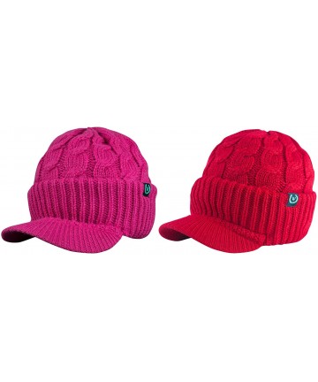 Skullies & Beanies Winter Newsboy Cable Knitted Visor Beanie Bill Winter Warm Hat - Hot Pink & Red - CM11T4H2XLL $25.33