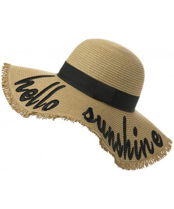 Sun Hats Floppy Straw Sun Hat UPF 50 Wide Brim Beach Summer Hats Packable - Hello Sunshine Khaki00755 - CS18T47RW42 $23.47